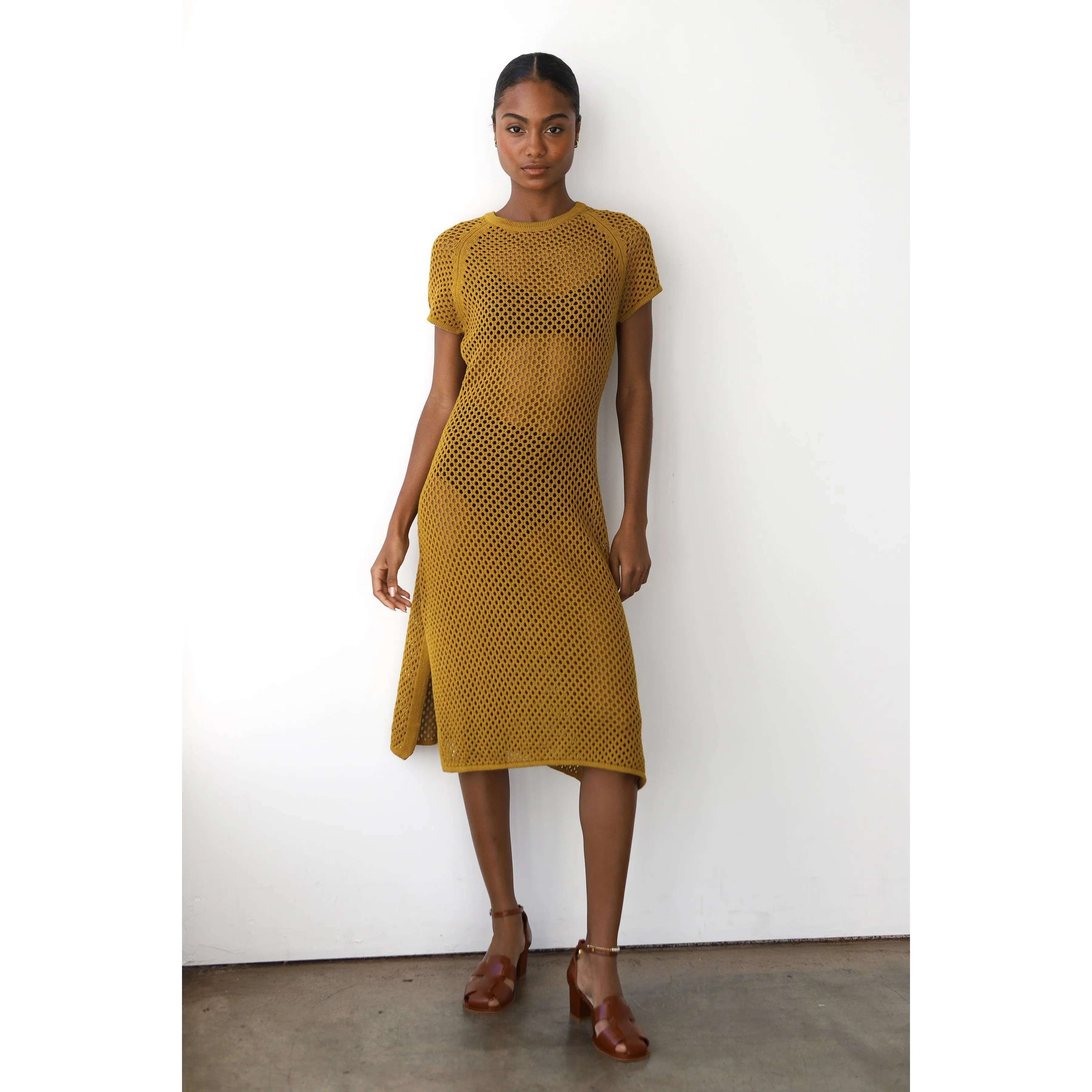 Francisca Crochet Midi Dress - Bronze