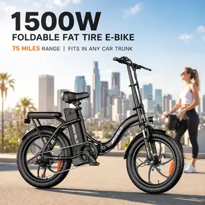 ARKVELD Lite 1 1500W Foldable Fat Tire E-Bike for Adults  10s Fold 28MPH 75mi Range 48V13AH Removable UL2849 Bat | Dual Disc Brakes Front Susp Adj Seat LCD | All Terrain Commute Camp Beach Snow Fits Car Trunk Fast Free Ship 1-Yr Wty compact
