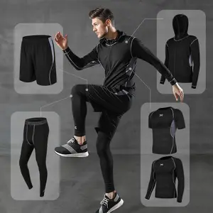Juyitang fitness clothes men's tights gym step basketball sports suit training clothes summer five-piece set