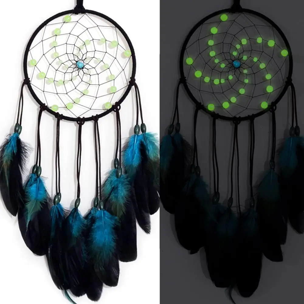 Handmade Blue Dream Catcher with Luminous Beads, Hangable Home Decor Item, Decor Accessory for Bedroom Dorm, Door Hanging Gift for Kids