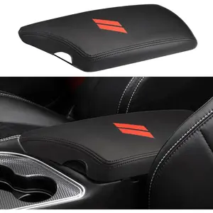 Car Center Console Armrest Cover for Dodge Challenger Accessories 2023 2022 2021 2020 2019 2018 2017 2016 2015 Interior Arm Rest Seat Cover Middle Console Lid Protector Pad(Black Stitches)