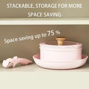 Haufrau Pink Pots and Pans Set with Removable Handle Nonstick Ceramic Cookware for Kitchen Cooking and Oven Dishwasher Safe Induction Safe