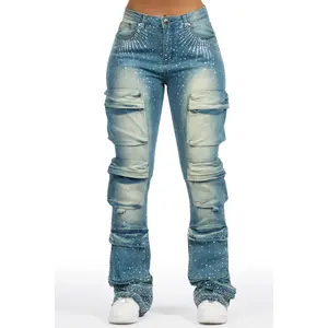 Ashela Med. Wash Rhinestone Stacked Jean