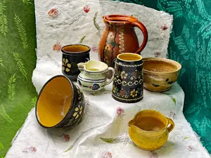 Charming Set of 7 Old Handcrafted Ceramics