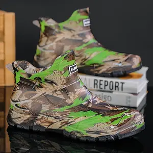 Men's Camouflage Waterproof Rain Boots - Slip-Resistant High-Top Rubber Shaft for Outdoor, Fishing & Casual Wear, Green/Brown/Black Camo Pattern - Boy Footwear Comfort Walking Shoes Closed Chef Orthotic Design