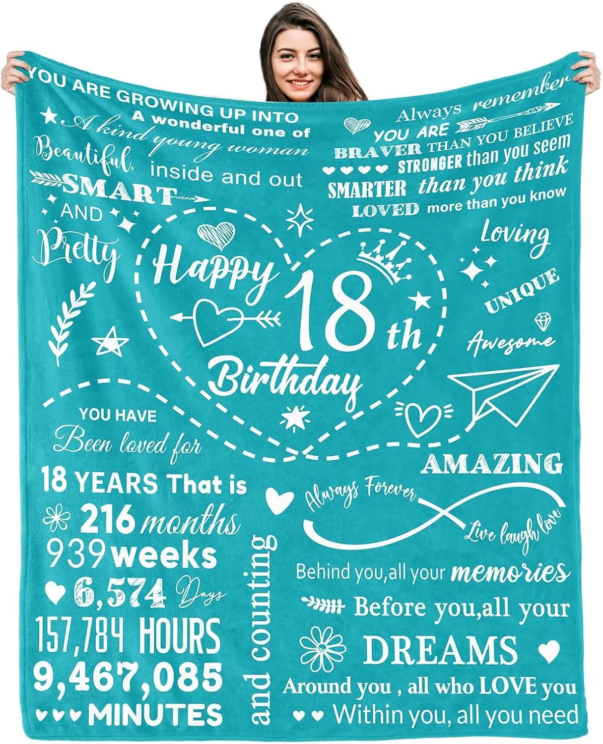 Girl's 18th Birthday Double-Sided Fleece Throw Blanket, 50"x60" Soft Flannel, Green, Durable Tear-Resistant, Ideal for Camping, Reading, Coming of Age Gift Decor