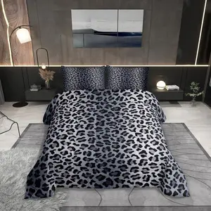 Leopard Print Comforter Set,Cheetah Fur Print Duvet Setsoft Bed Collection,Grey Black Leopard Bedding Boys Girls Bedroom