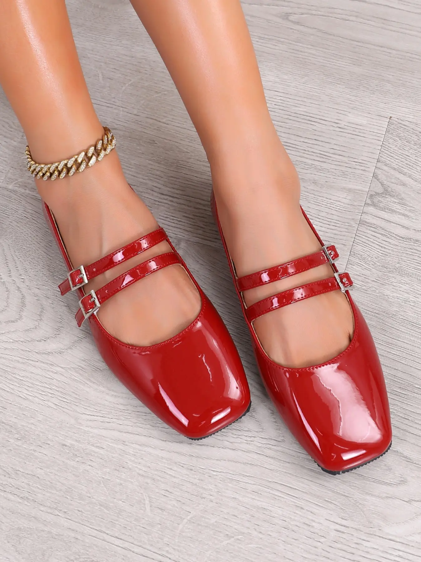 New Fashion Square Toe Plain Color Rubber Low-Top Flat Women's Shoes, Elegant Large Size Casual Trendy Flat Slip-On Shoes for Fall & Winter Footwear Casual Flats Slip Ins Shoes