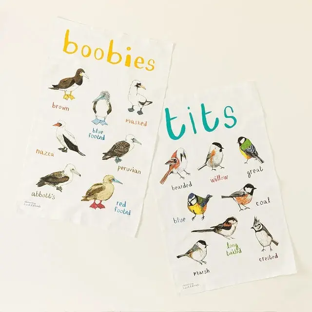 Uncommon Goods Fowl Language Kitchen Tea Towel - Cotton, Print Design Featuring Tits & Boobies Uncommon Goods Fowl Language Kitchen Tea Towel - Cotton, Print Design Featuring Tits & Boobies