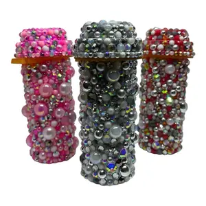 Bling Pill Bottle - Rhinestone 13 Dram Bedazzled Container - Colorful Design for Healthcare Use Organiser Canister Multicolor