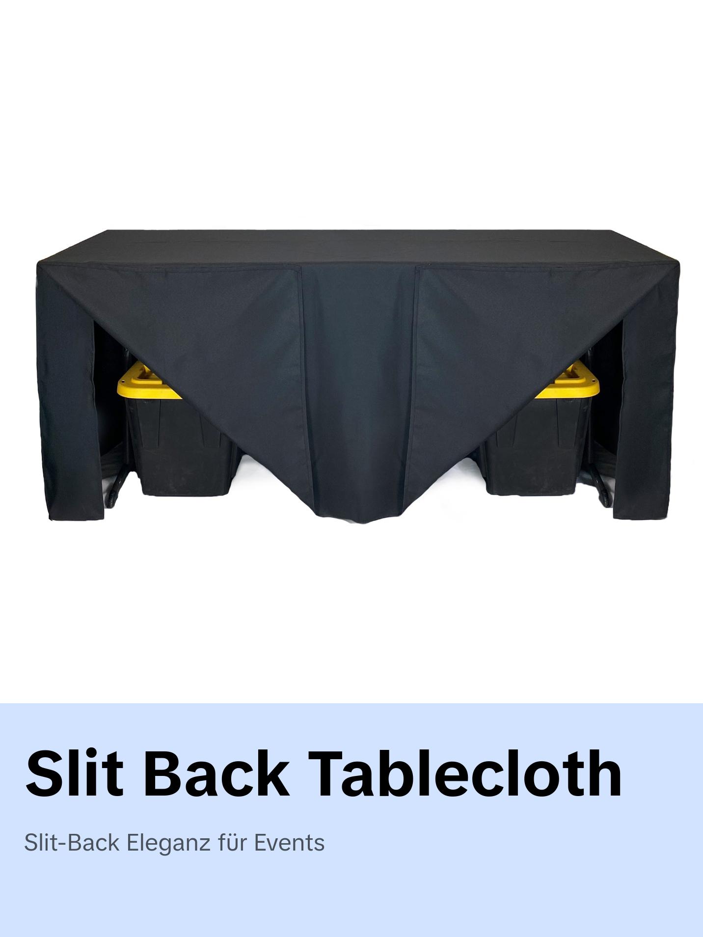 6 ft Fitted Slit Open Back Polyester Rectangular Tablecloth Black