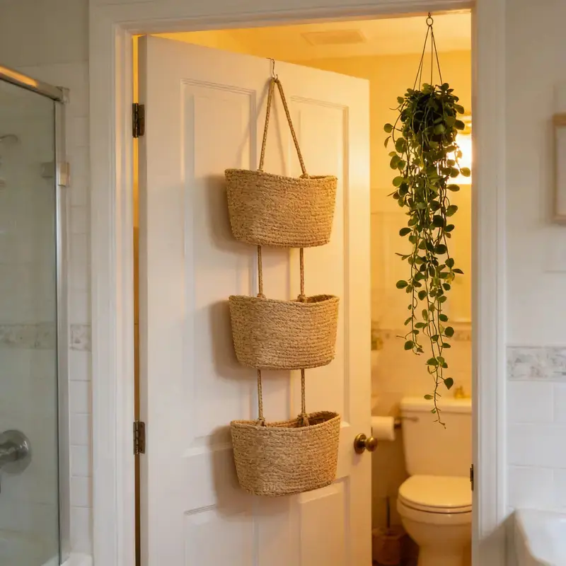 1/2-Pack 3-Tier Woven Cotton Wall Hanging Baskets, Over-the-Door Storage Baskets with 4 Hooks for Nursery, Living Room, Ideal Gifts for Family Baby Birthday wall-mounted jute storage organizer