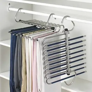 Stainless Steel Foldable Multi-Layer Pants Hanger, No Scratch Metal Pant Clip, Universal Clothing Organizer, Ca Prop 65 Compliant