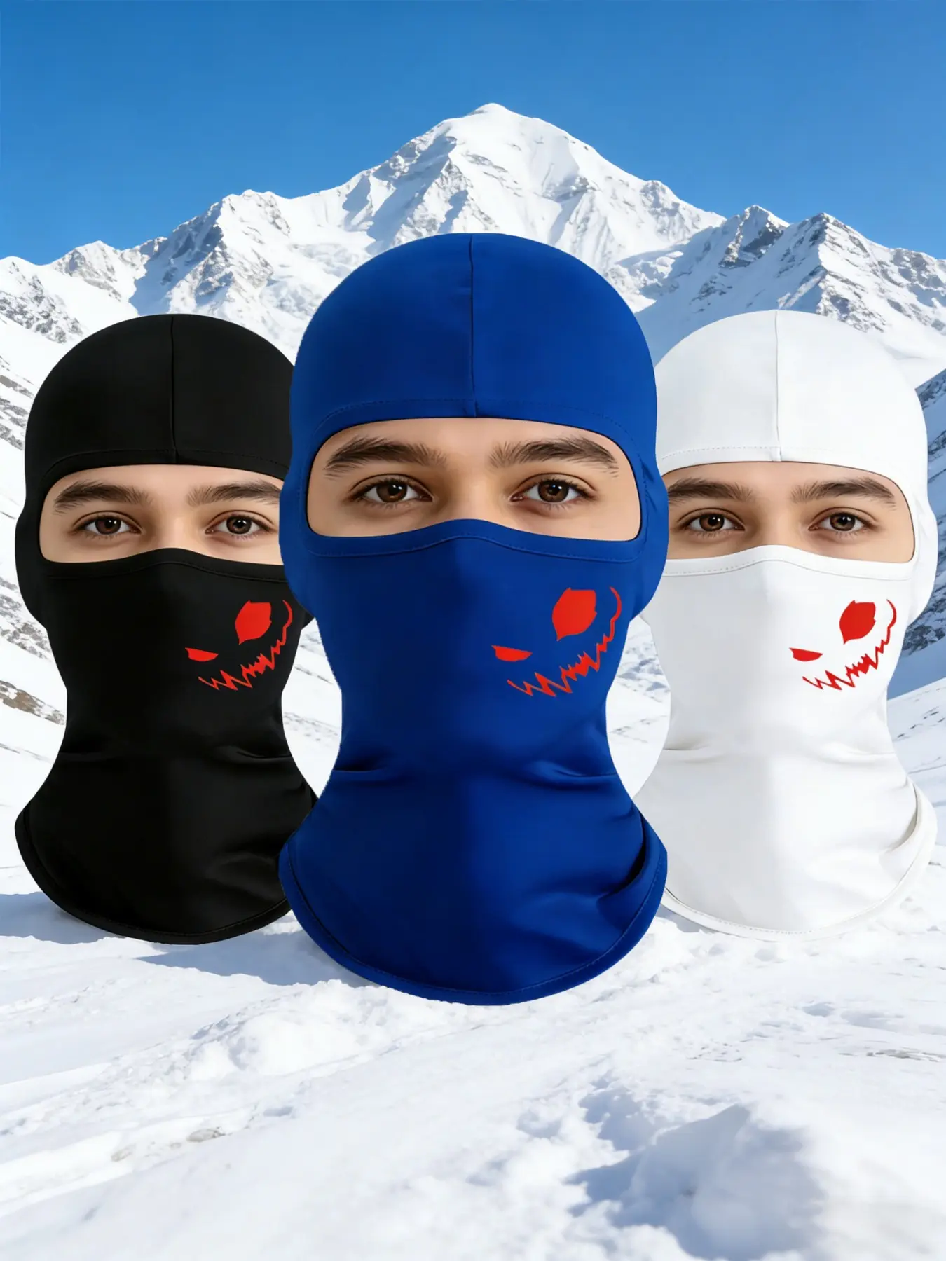 3pcs/2pcs/1pc Unisex Smiling Face Printing Balaclava Mask Ski Mask for Men Women Suitable for Outdoor Sports Daily