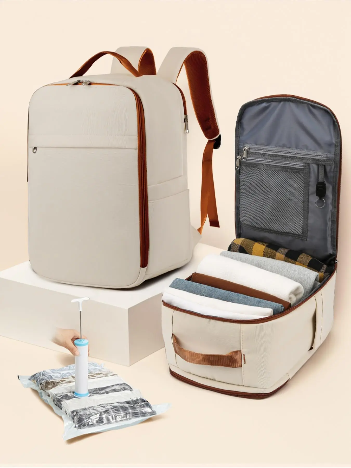 Vacuum Compression Backpack 40x20x25cm, Neutral Style Expandable Capacity, Airbag Equipped Computer Bag, Laptop Compartment Backpack, Multi-Functioal Dry Wet Separation, Portable Lightweight Backpack, Laptop Travel Backpack