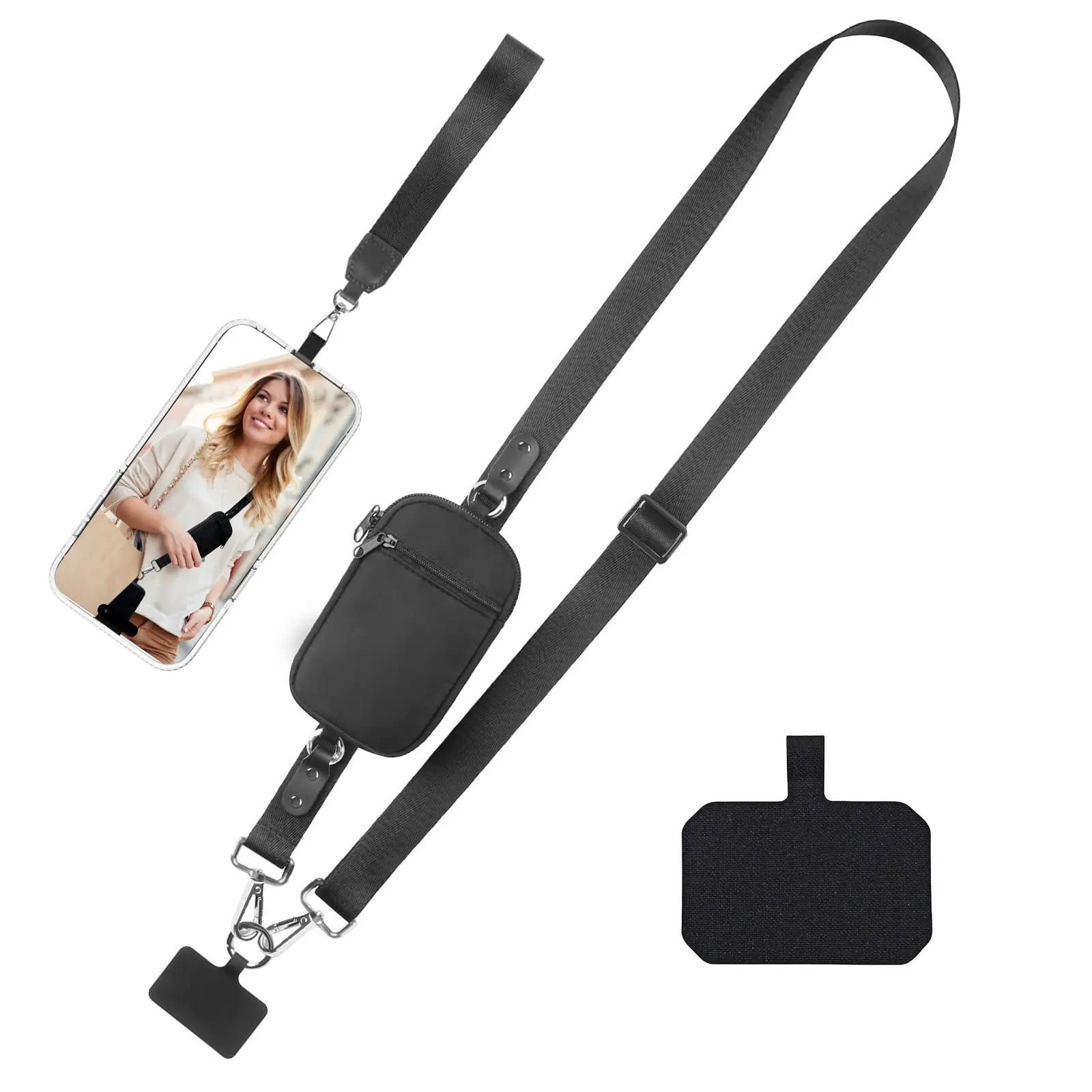 Hands-Free Wallet Phone Strap -  Durable Clip and Go Strap for Phone with Wallet Crossbody, Running/Travel Essential, Adjustable  Smartphone Strap Crossbody Compatible with All Phones for cash Detachable Wireless