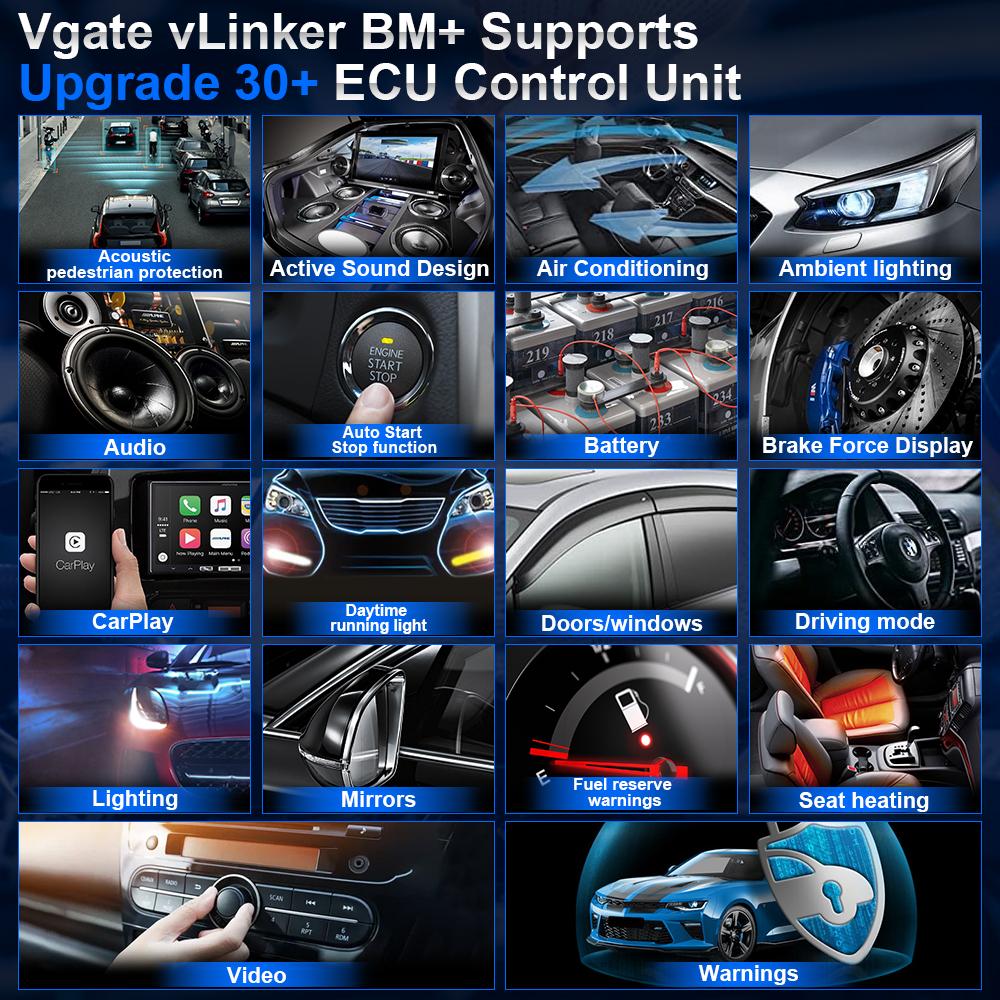 Vgate vLinker BM+ OBD2 Scanner Bluetooth 4.0 for BMW Mini BimmerCode, iOS Android Car Diagnostic Code Reader
