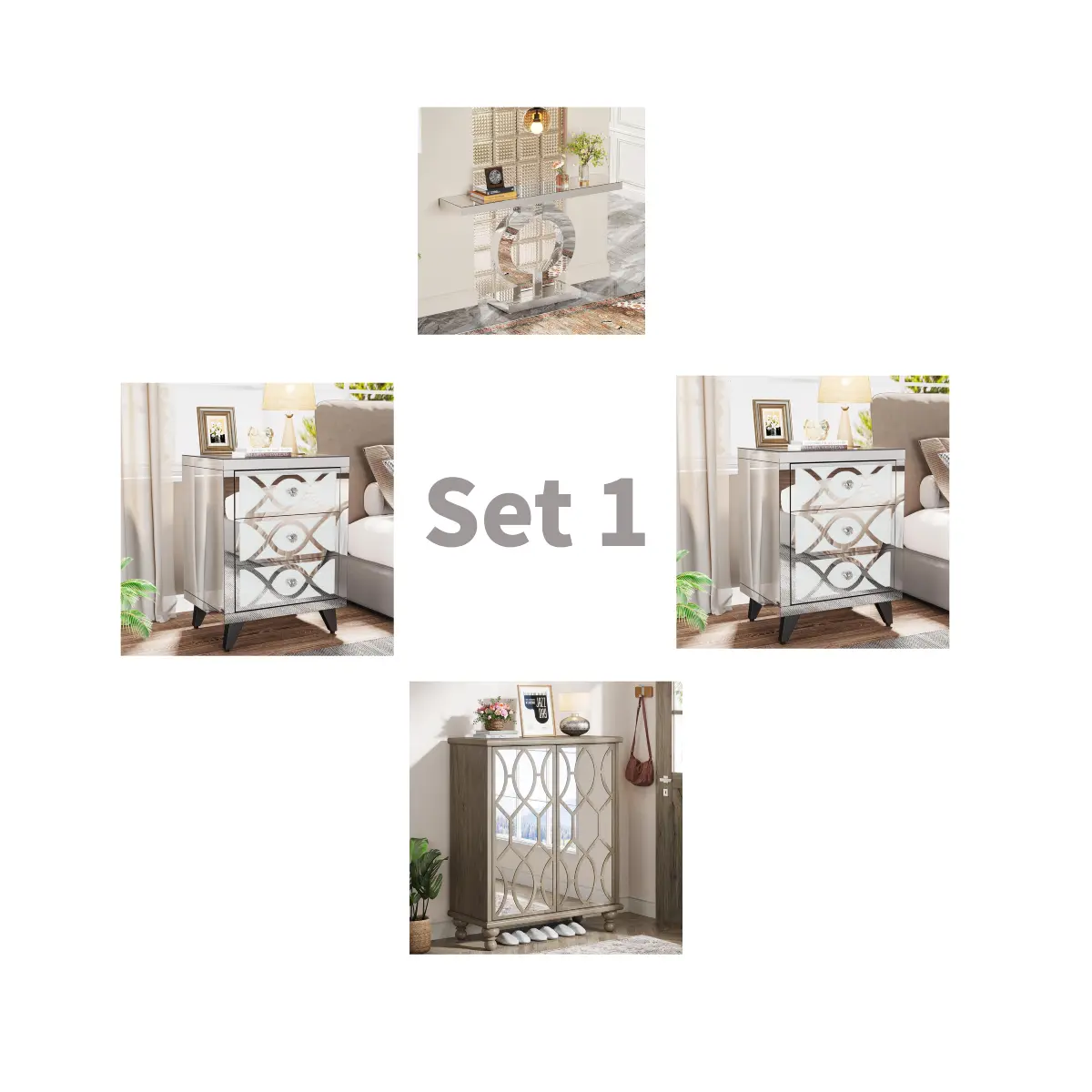 Set 1 (1 Console Table+ 1 Shoe C+  2 Nightstands)