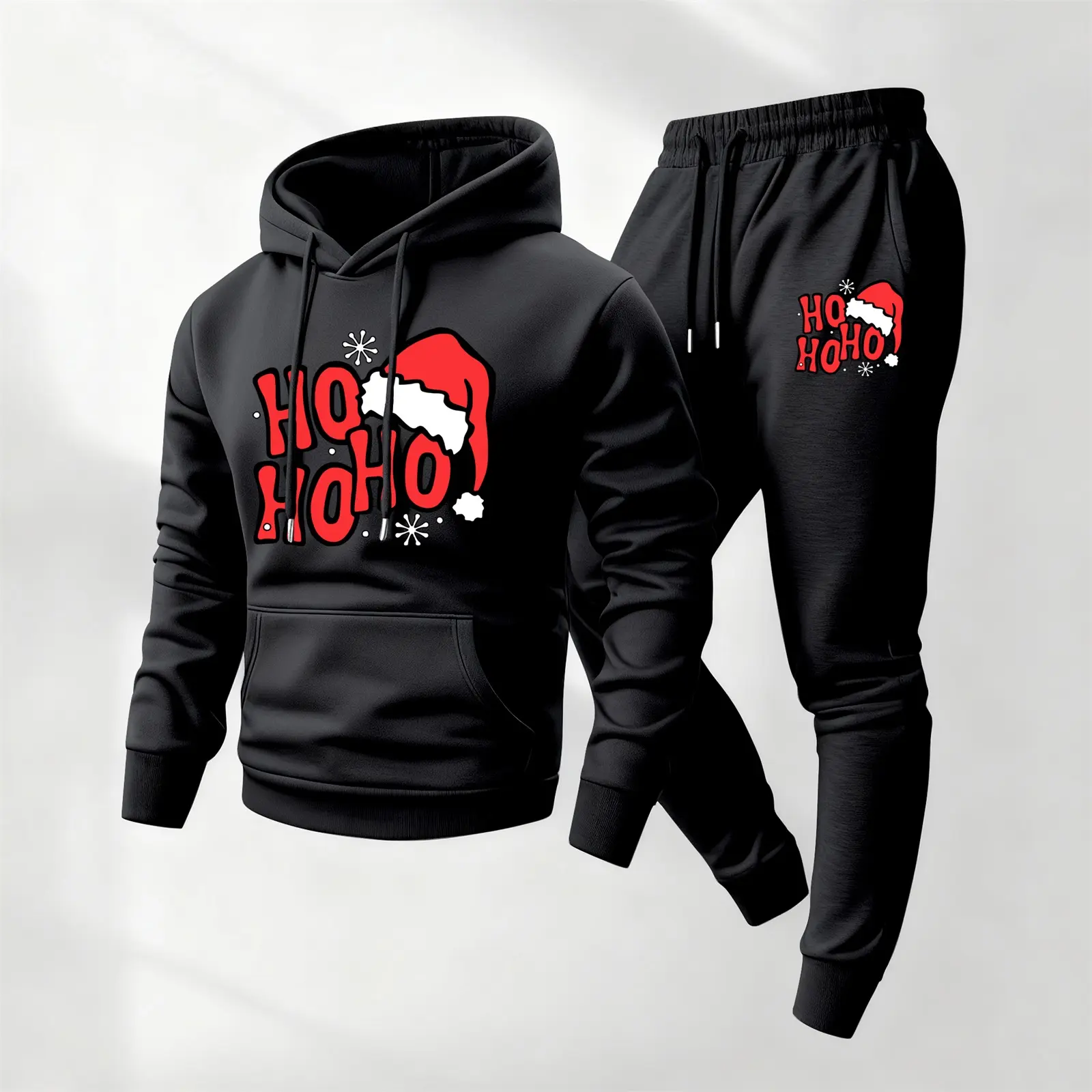 Men's 2-Piece Polyester Christmas Printed Hoodie & Drawstring Sweatpants Set - Longsleeves, Loose-Fitting Soft Minimalist Fabric, Casual Athletic Holiday Outfit for Fall Winter Daily Wear