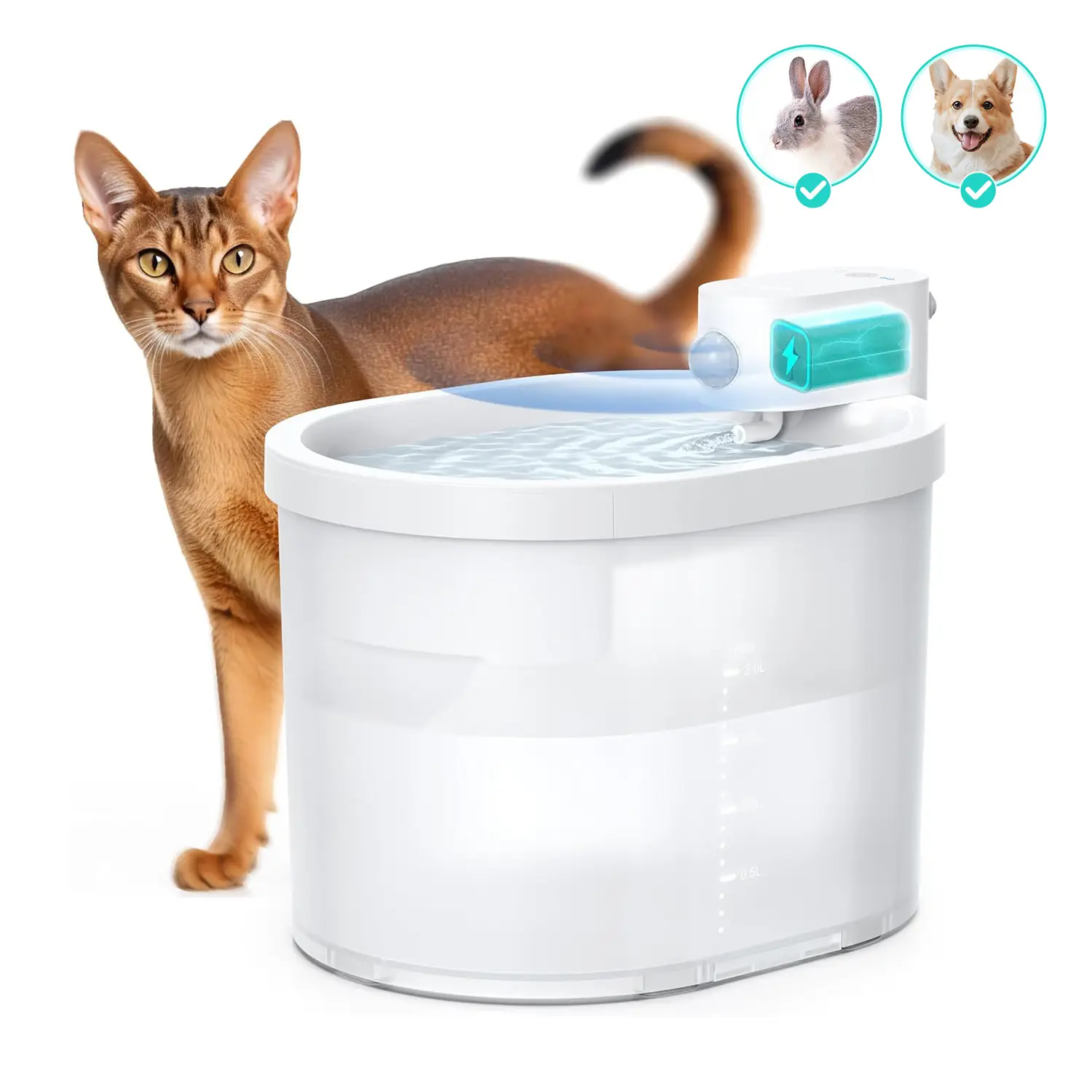 Uahpet Cat Water Fountain, Wireless 2L/67oz Smart Pet Water Fountain with Motion Sensor, Easy to Clean Water Dispenser for Cats Rabbits Dogs