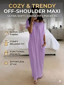 Women's Loose-Fit Batwing Long Dress, Soft Comfortable Home Wear Sleepwear & Loungewear, Elegant Victorian Style Nightgown, Perfect Gift Idea, Soft Casual Nightdress, Womenswear