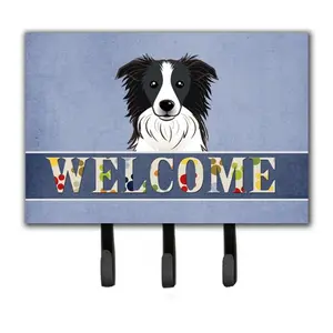 212 MAIN Border Collie Welcome Leash & Key Holder, Metal Hook Hanger, Home Decor, Room Decor