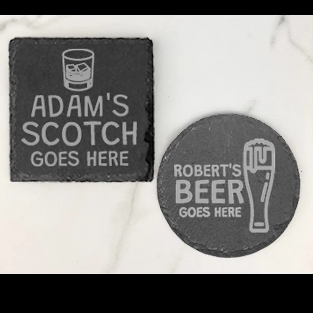 Custom Slate Coaster, Personalized Your Drink Here, Coffee, Gin, Wine, Whisky Laser Engraved Gift, Wedding, Birthday, Anniversary, Christmas, Valentines Round Square Tableware