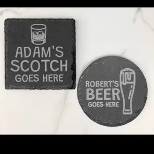 Custom Slate Coaster, Personalized Your Drink Here, Coffee, Gin, Wine, Whisky Laser Engraved Gift, Wedding, Birthday, Anniversary, Christmas, Valentines Round Square Tableware