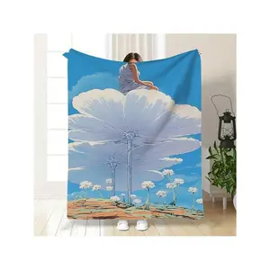 1pc Flannel Blanket - Woman On Cloud & Dandelion Design, Ultra-Soft White All-Season Bedspread, Cozy Bed Cover Sofa, Camping, Office - -Inspired Dye Sublimation Print, Washable S (Contemporary Style, Birthday Mother's Day Size 70x140cm/27. 56x55. 12 In