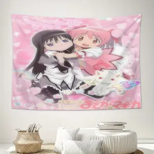 ZLIENSZUS Anime-Style Wall Tapestry - Magical Girl & Pink Hair Character Design, Peach Light Beige Fabric, Horizontal Hanging for Hallways, Staircase, or Living Room Decor, Anime Room Decor