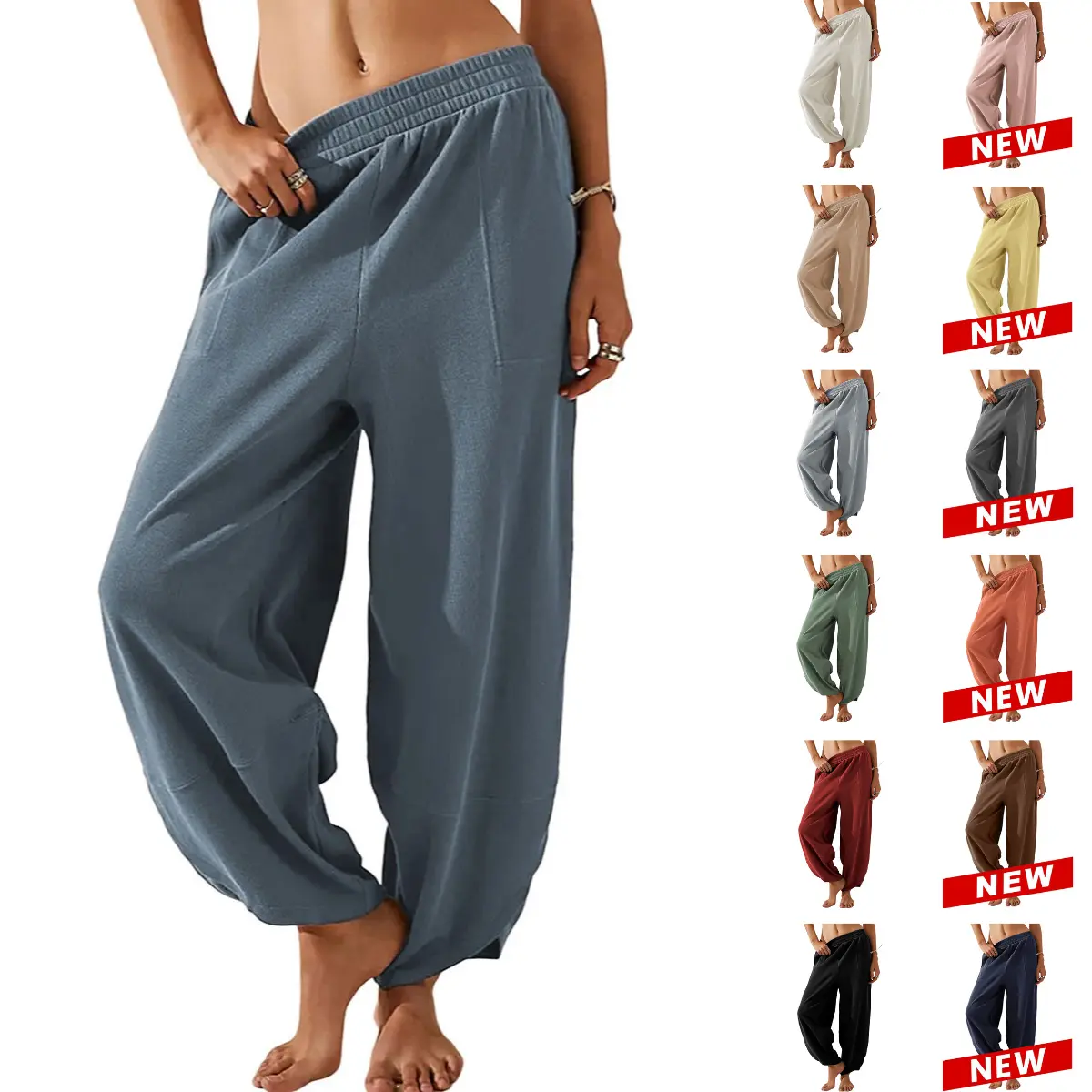 UANEO SummerVibes Women's Baggy Wideleg Pants Casual Elastic Waisted Palazzo Harem Pants with Pockets UANEO SummerVibes Women's Baggy Wideleg Pants Casual Elastic Waisted Palazzo Harem Pants with Pockets