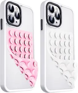 2 Pack Double Sided Silicone Suction Cup Phone Case Mount, Hands-Free Strong Grip Silicon Phone Holder for Selfies and Videos, Non Slip Phone Accessories (LightPink&Translucent)