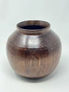 Black Walnut Hollow Form Vase - Handcrafted Wooden Container for Home Decor and Floral Arrangements