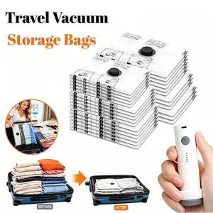 [2026 Upgraded] Travel Vacuum Storage Compression Bag Set with Rechargeable air Pump 15 Pack Waterproof &Reusable Compression Packing Bags for 3Size, 140L/Min Powerful Air Removal,Perfect for Carry-On Suitcases Summervibes