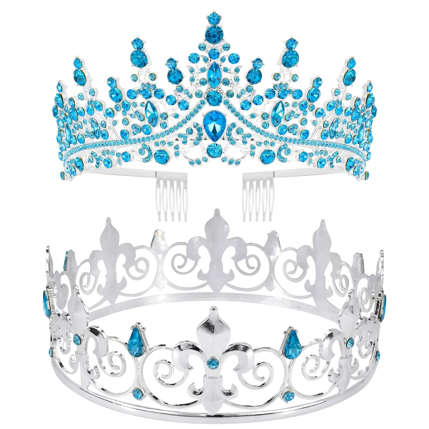 2 count Tiara Crown for Men Women, Blue Crowns for Men Metal,   Crown Tiaras, Prince Crown Princess Tiaras for Girls, Birthday Prom Wedding Halloween Party Hair Accessories