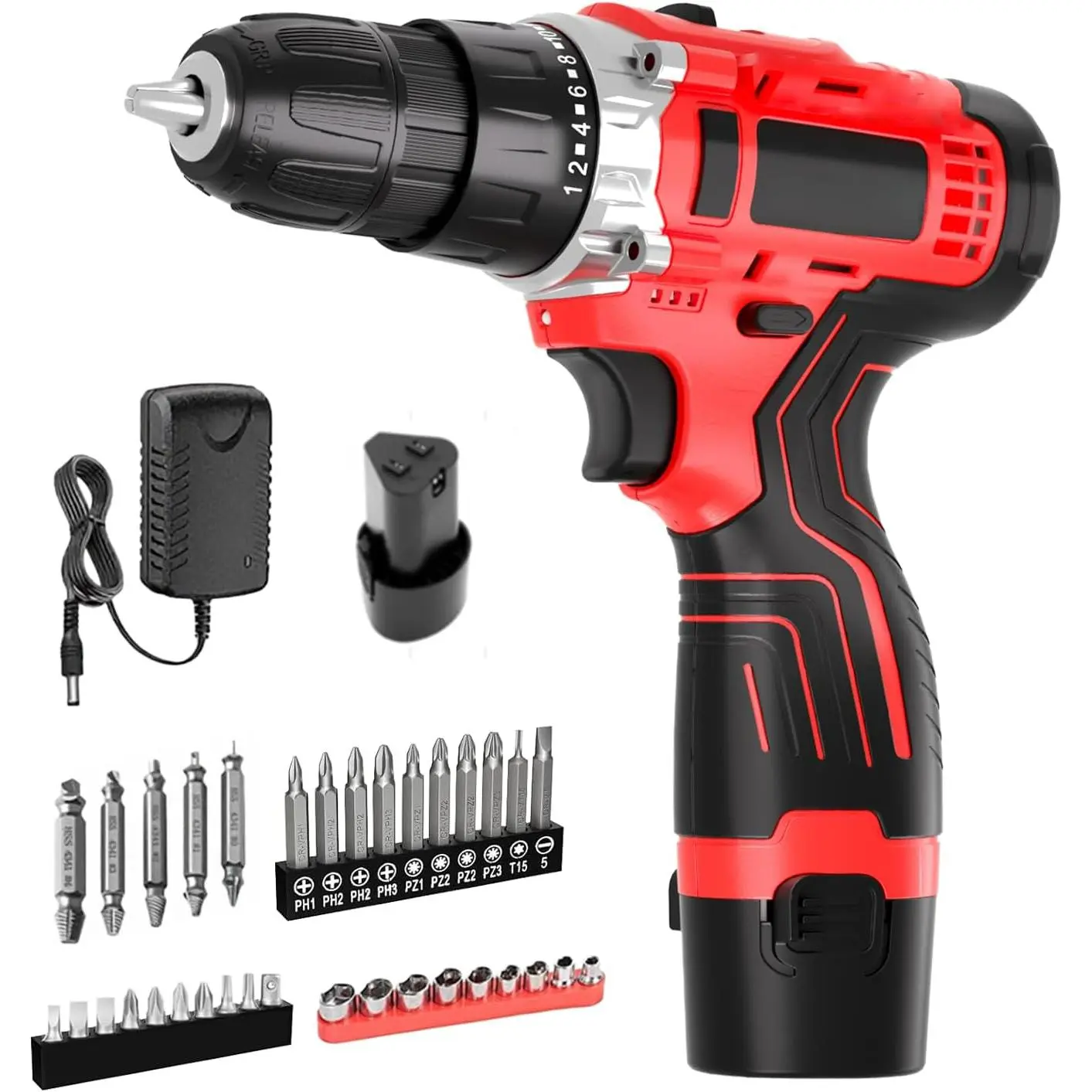 Women's 12V Dual Battery Cordless Drill/Driver Set, 30pcs Powerful Lightweight Portable Rechargeable Tool, 2-Speed, 24+1 Position for DIY Home Projects, Wood/Wall Drilling & Screw Driving