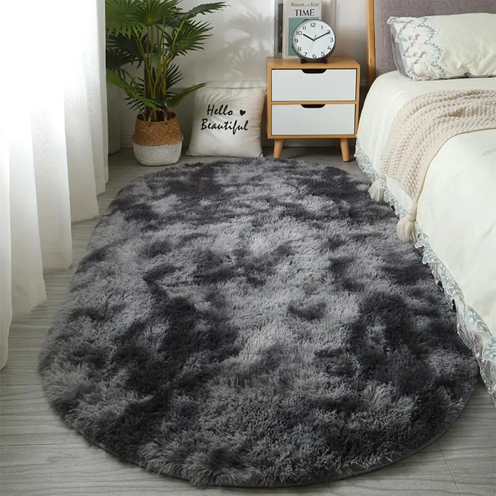 Oval Plush Rugs Living Room, Tie Dye Design Soft Non-slip Floor Mat, Plush Decorative Carpet for Bedroom Kitchen Dining Room Decor, Cozy Room Accessor