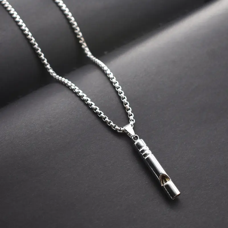 Hip Hop Titanium Whistle Pendant Necklace for Men Boy - Loud Emergency Survival Safety EDC Chain, Back to School Labor Day Streetwear Gift for Him