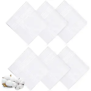 6 Pcs Handkerchiefs for Men, 100% Soft Cotton White Men's Handkerchiefs, Large Classic Hankies for Men