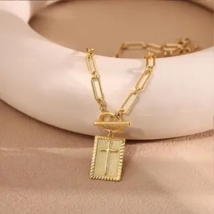18k Gold Plated Chain Link Necklace for Women, Baroque Pearl/Compass Pendant Necklace