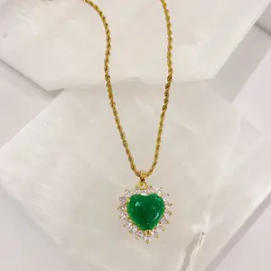 CRYSTAL HEART GREEN JADE necklace