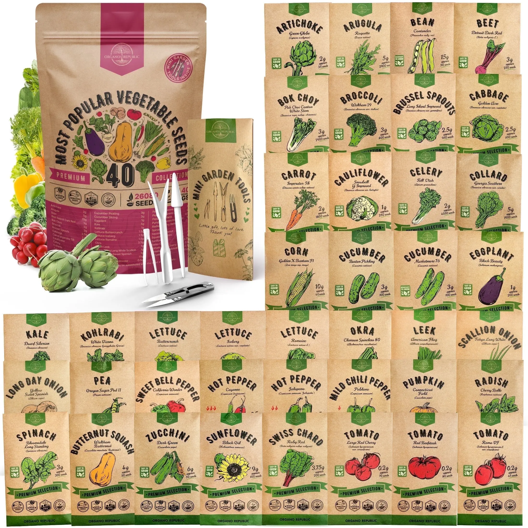 40 Vegetable Seeds Varieties - 26,000+ Non GMO Heirloom Garden Seeds For Planting
