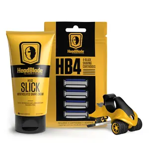 HEADBLADE ATX Razor Kit with HB4 Refill Cartridges & 5oz HeadSlick Mentholated Shave Cream for Sensitive Skin Smooth Shave Set with Aftershave Foam Shaving Products Shaving Gel