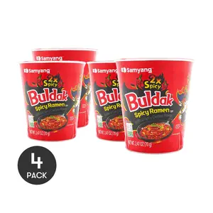 4-Pack SAMYANG Buldak Double Spicy Chicken Noodles Cup 70g - Korean Fire Noodle Challenge 🌶️🔥