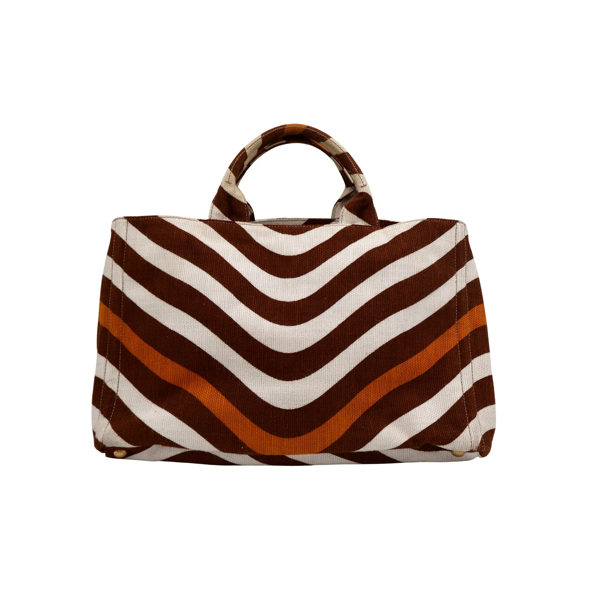 Pre-owned PRADA canvas Tote Bags Canapa Wavy Chevron Tote Bag (4900000221466)