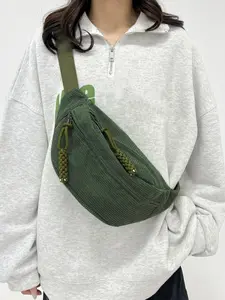 Women's Simple Plain Color Zipper Fanny Pack, Casual Fashion Multi-pocket Chest Bag, Zipper Belt Bag for Sports & Daily Used