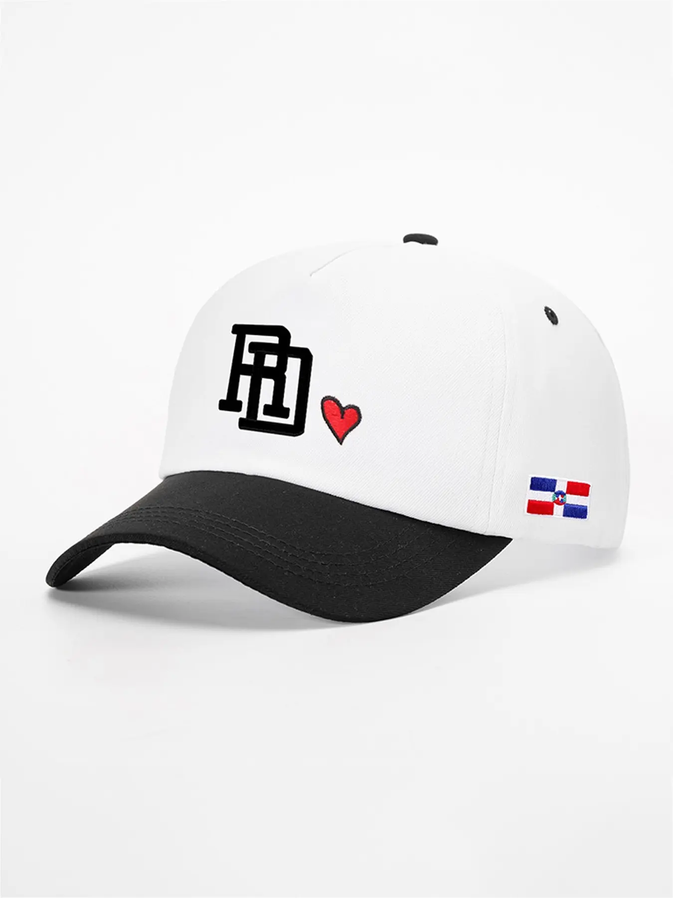 Dominican Republic Flag Baseball Cap with Rd Heart Embroidery, Adjustable Unisex Dad Hat, Letter Embroidered Hat, Perfect for Pride Events and Casual Outings