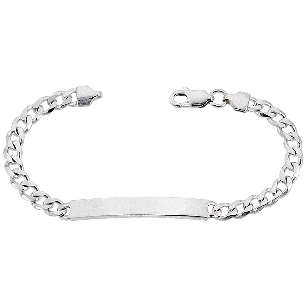 Sterling Silver Curb Link Bracelet, Sterling Silver 6mm Engravable, Made in Italy