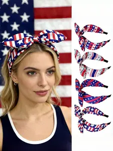 4pcs Women's Independence Day Hairbands, Striped Cute Strawberry, Fun Youthful Style, High Elastic Durable, Girl Influencer Photo Accessories