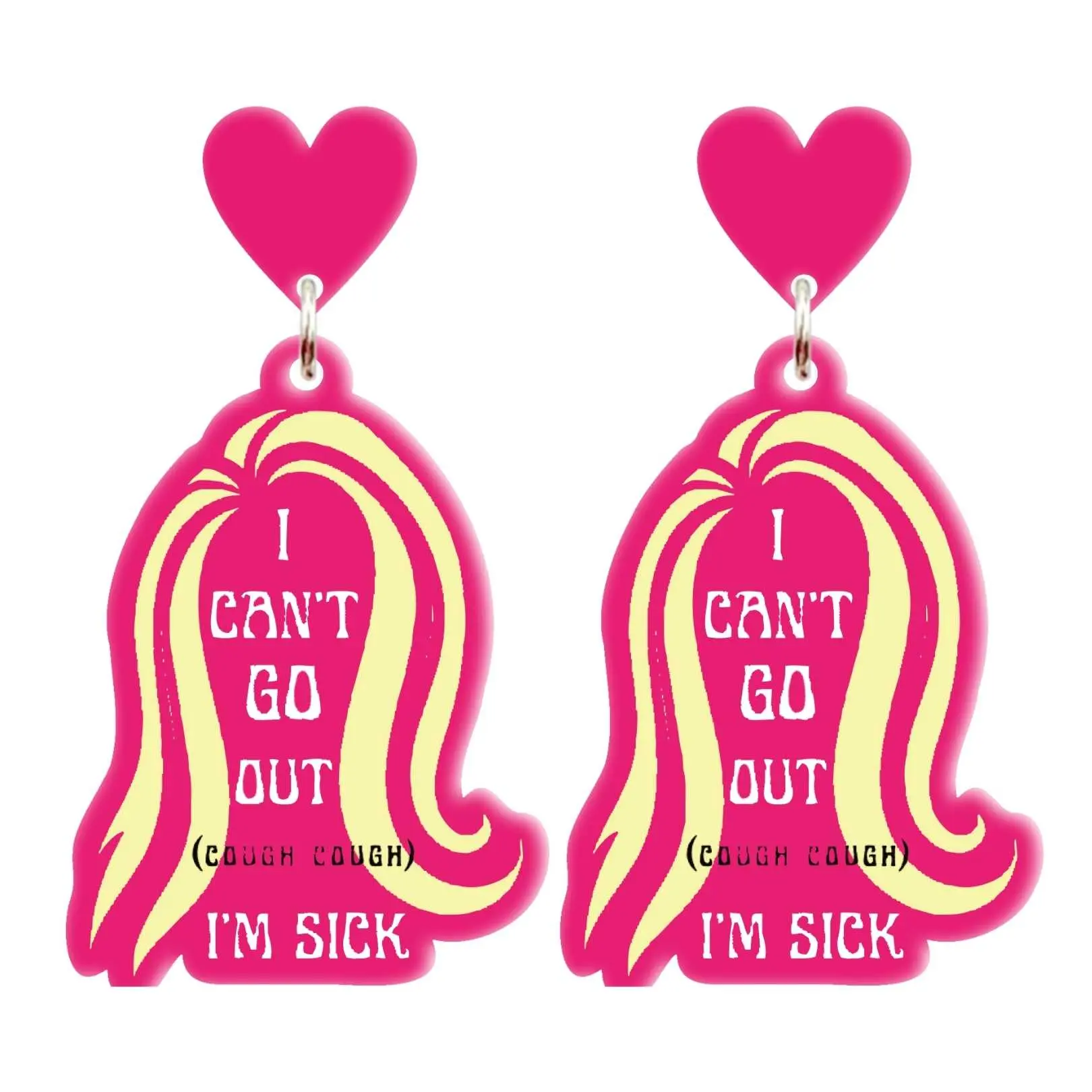 I Cant Go Out Im Sick, Mean Girls Inspired Hypoallergenic Lightweight Fun Earrings, Fun Merchandise, Themed Party Favors, Gifts for Women, Teen, Girls, Fans